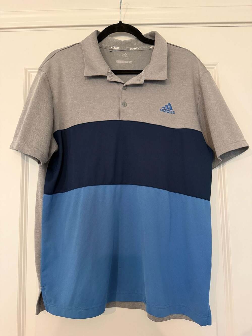 Adidas Golf Polo Shirt Size L Gray Blue Colorblock Athletic